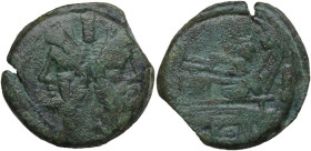 Butterfly and vine branch series. AE As, c. 169-158 BC. Obv. Laureate head of Janus; above I. Rev. Prow right; above, butterfly on vine branch and bef...