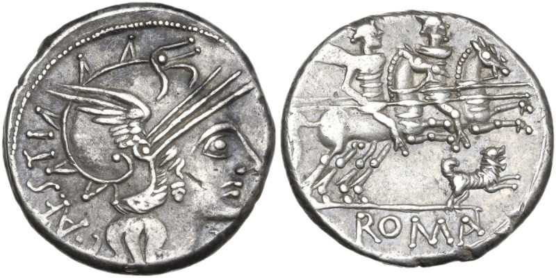 C. Antestius. Denarius, 146 BC. Obv. Helmeted head of Roma right; behind, C. ANT...