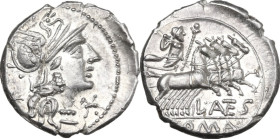 L. Antestius Gragulus. AR Denarius, 136 BC. Obv. Helmeted head of Roma right; below chin, barred X; behind, [GRAG]. Rev. Jupiter in fast quadriga righ...