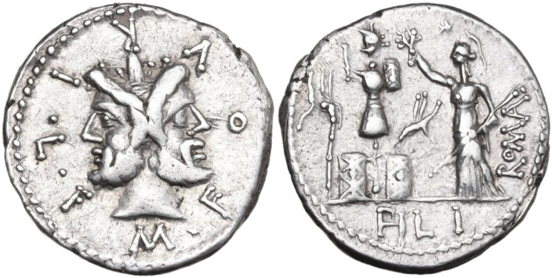 M. Furius Philus. Denarius, 119 BC. Obv. Laureate head of Janus; around, M·FOVRI...