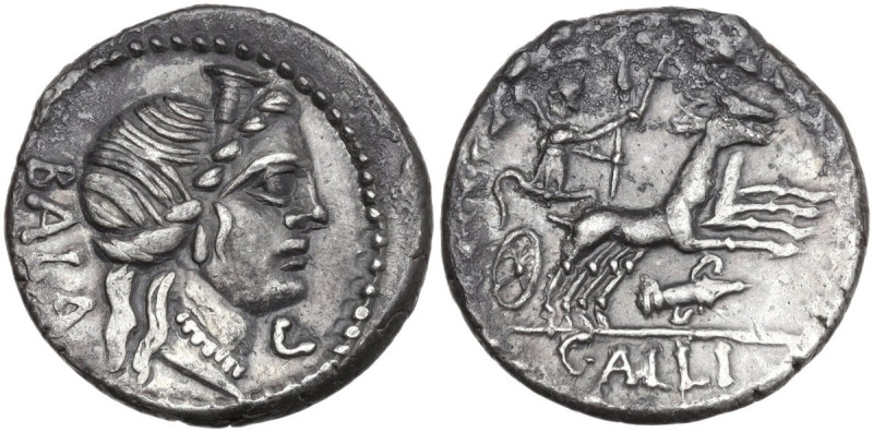 C. Allius Bala. Denarius, 92 BC. Obv. Diademed female head right; behind, BALA; ...