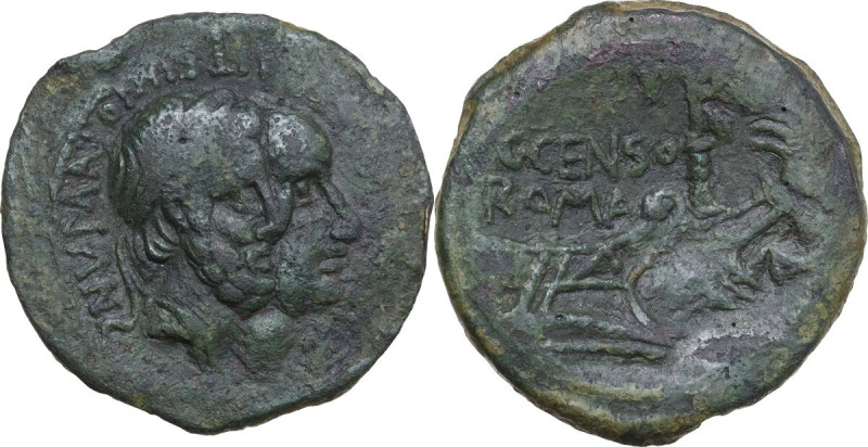 C. Marcius Censorinus. AE As, c. 88 BC. Obv. NVMA POMPILI [ANCVS MARCI] Jugate h...