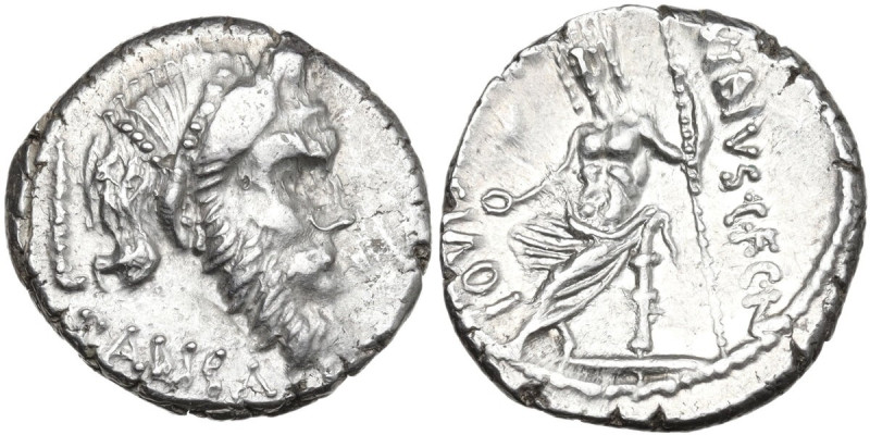 C. Vibius C. f. C. n. Pansa Caetronianus. Denarius, 48 BC. Obv. Mask of bearded ...