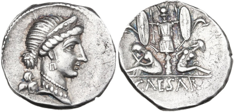 Julius Caesar. Denarius, Spain, 46-45 BC. Obv. Head of Venus right, wearing diad...