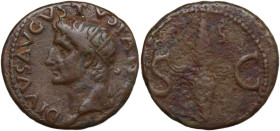Divus Augustus (died 14 AD). AE As. Rome mint. Struck under Tiberius, circa AD 34-37. Obv. DIVVS AVGVST PATER. Radiate head left. Rev. S-C. Thunderbol...