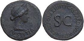 Livia, wife of Augustus (died 29 AD). AE As. Struck under Tiberius, 22-23 AD. Obv. Diademed and draped bust of Livia (as Justitia) right; IVSTITIA bel...