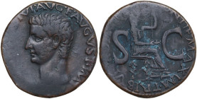 Tiberius (14-37 AD). AE As. Rome mint. Struck 15-16 AD. Obv. TI CAESAR DIVI AVG F AVGVST IMP VII. Bare head left. Rev. PONTIF MAXIM TRIBVN POTEST XVII...