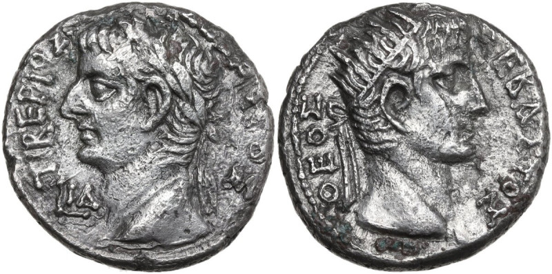 Tiberius with Divus Augustus (14-37 AD). BI Tetradrachm, Alexandria mint. Dated ...