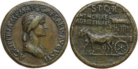 Agrippina Senior, wife of Germanicus and mother of Caligula (died 33 AD). AE Sestertius, Rome mint. Struck under Caligula, 37-41. Obv. AGRIPPINA M F M...