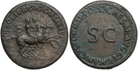 Nero and Drusus Caesar (died 31 and 33 AD respectively). AE Dupondius. Rome mint. Struck under Gaius (Caligula), AD 37-38. Obv. NERO ET DRVSVS CAESARE...