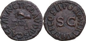Claudius (41-54). AE Quadrans, 42 AD. Obv. TI CLAVDIVS CAESAR AVG. Hand holding scales; in field, P.N.R. Rev. PON M TR IMP PP COS II around large SC. ...