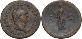 Vespasian (69-79). As, 77-78 AD. Obv. IMP T CAES VESP AVG PM TRP COS VIII. Laureate head left. Rev. SC. Spes advancing left, holding flower. RIC II-p....