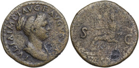 Julia Titi, daughter of Titus (died 90 AD). AE Dupondius, 80-81 AD. Obv. IVLIA IMP T AVG F AVGVSTA. Draped bust right. Rev. VESTA SC. Vesta seated lef...