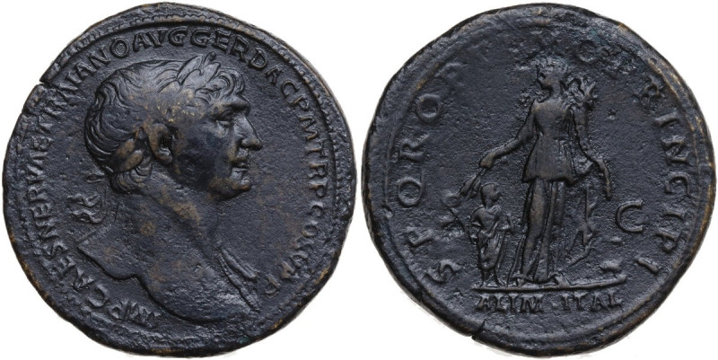 Trajan (98-117). AE Sestertius, 103-111 AD. Obv. IMP CAES NERVAE TRAIANO AVG GER...