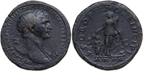 Trajan (98-117). AE Sestertius, 103-111 AD. Obv. IMP CAES NERVAE TRAIANO AVG GER DAC PM TR P COS V PP. Laureate bust right with slight drapery on far ...