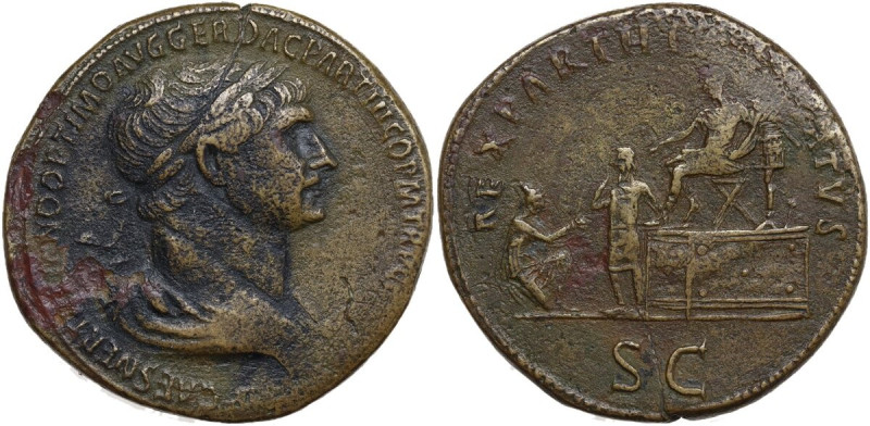 Trajan (98-117 AD). AE Sestertius, Rome mint, 116 AD. Obv. [IMP] CAES NER TRAIAN...