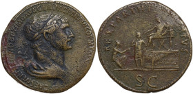 Trajan (98-117 AD). AE Sestertius, Rome mint, 116 AD. Obv. [IMP] CAES NER TRAIANO OPTIMO AVG GER D[AC PARTHICO P M TR P CO[S V P P] Laureate and drape...