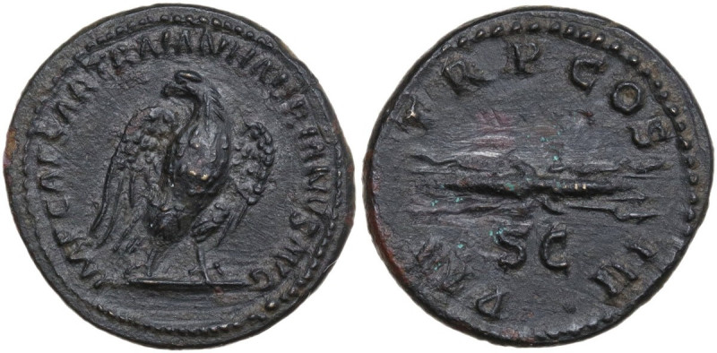 Hadrian (117-138). AE Semis, 121-123. Obv. IMP CAESAR TRAIAN HADRIANVS AVG. Eagl...