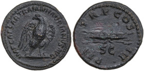 Hadrian (117-138). AE Semis, 121-123. Obv. IMP CAESAR TRAIAN HADRIANVS AVG. Eagle standing right, head left, wings closed. Rev. P-M TR P COS-III, Wing...