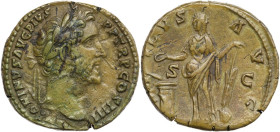 Antoninus Pius (138-161). AE Sestertius. Rome mint. Struck circa AD 147. Obv. ANTONINVS AVG PIVS PP TR P COS IIII. Laureate head right. Rev. SALVS AVG...