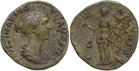 Faustina II, wife of Marcus Aurelius (died 176 AD). AE Sestertius. Struck under Antoninus Pius, 145-146 AD. Obv. FAVSTINAE AVG PII AVG FIL. Draped bus...