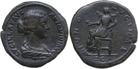 Lucilla, wife of Lucius Verus (died 183 AD). AE Sestertius. Obv. LVCILLAE AVG ANTONINI AVG F. Draped bust right. Rev. IVNONI LVCINAE SC. Iuno seated l...