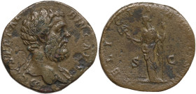Clodius Albinus as Caesar (193-195). AE Sestertius, 194-195 AD. Obv. D CL SEPT ALBIN CAES. Bare-headed bust right, slight drapery on left shoulder. Re...