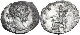 Septimius Severus (193-211). AR Denarius, 196-197. Obv. L SEPT SEV PERT AVG IMP VIII. Laureate bust right. Rev. PM TR P IIII COS II PP. Pax seated lef...