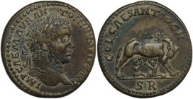 Caracalla (198-217). AE 33 mm. Antioch mint, Pisidia. Struck 212-217 AD. Obv. IMP CAE M AVR ANTONINVS PIVS AVG. Laureate head right. Rev. COL CAES ANT...