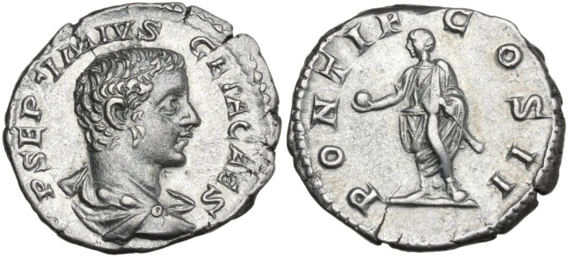 Geta as Caesar (198-209). AR Denarius. Rome mint. Struck under Septimius Severus...