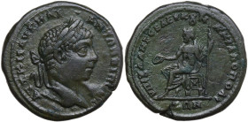 Elagabalus (218-222). AE 26mm. Marcianopolis mint (Moesia Inferior), 218-222 AD. Obv. Laureate head right. Rev. Zeus seated left, holding phiale and s...