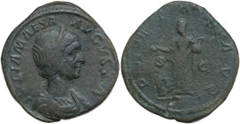 Julia Maesa, grandmother of Elagabalus (died 225 AD). AE Sestertius. Obv. IVLIA MAESA AVGVSTA. Diademed and draped bust right. Rev. PIETAS AVG SC. Pie...