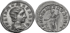 Julia Mamaea, mother of Severus Alexander (died 235 AD). AR Denarius, Rome mint, 222 AD. Obv. IVLIA MAMAEA AVG. Draped bust right. Rev. IVNO CONSERVAT...