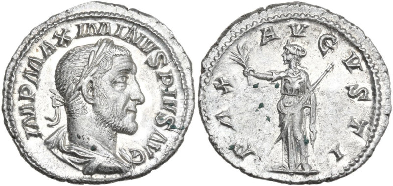 Maximinus I (225-238). AR Denarius. Obv. IMP MAXIMINVS PIVS AVG. Laureate, drape...