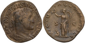 Maximinus I (225-238). AE Sestertius, 236-238 AD. Obv. MAXIMINVS PIVS AVG GERM. Laureate, draped and cuirassed bust right. Rev. VICTORIA GERMANICA SC....
