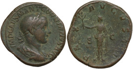 Gordian III (238-244 AD). AE Sestertius, Rome mint, 238-239 AD. Obv. IMP CAES M ANT GORDIANVS AVG. Laureate, draped and cuirassed bust right. Rev. PAX...