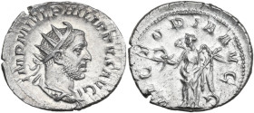Philip I (244-249). AR Antoninianus. Obv. IMP M IVL PHILIPPVS AVG. Radiate, draped and cuirassed bust right. Rev. VICTORIA AVGG. Victory standing left...