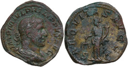 Philip I (244-249). AE Sestertius, 244-249 AD. Obv. IMP PHILIPPVS AVG. Laureate, draped and cuirassed bust right. Rev. AEQVITAS AVGG SC. Aequitas stan...