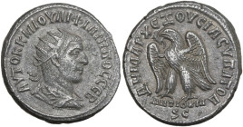 Philip I (244-249). AR Tetradrachm. Antioch mint, Seleucis and Pieria, 249 AD. Obv. AYTOK K M IOYΛI ΦIΛIΠΠOC CEB. Radiate, draped and cuirassed bust r...