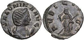 Salonina, wife of Gallienus (died 268 AD). BI Antoninianus, Rome mint, 260-62 A.D,. Obv. SALONINA AVG, Diademed and draped bust right, set on crescent...