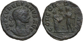 Aurelian (270-275). AE As. Rome mint, 275 AD. Obv. IMP AVRELIANVS AVG. Laureate and cuirassed bust right. Rev. CONCORDIA AVG. Severina and Aurelian, h...
