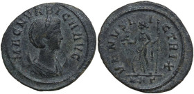 Magnia Urbica, wife of Carinus (283-285 AD). AE Antoninianus, Rome mint. Obv. MAGN VRBICA AVG. Diademed and draped bust right, set upon crescent. Rev....
