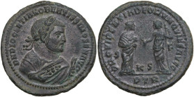 Diocletian. As Senior Augustus (305-311/2 AD). AE Follis. Treveri mint. Struck AD 310. Obv. D N DIOCLETIANO BAEATISSIMO SEN AVG. Laureate bust right i...