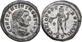 Constantius I Chlorus as Caesar (293-305). AE Follis, Ticinum mint, 298-299 AD. Obv. CONSTANTIVS NOB CAES. Laureate head right. Rev. GENIO POPVLI ROMA...