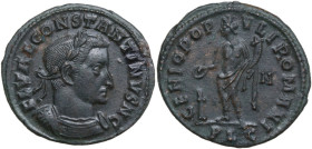 Constantine I as Caesar (306-307). AE Follis, Lugdunum mint, 307 AD. Obv. FL VAL CONSTANTINVS NC. Laureate and cuirassed bust right. Rev. GENIO POPVLI...