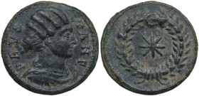Fausta, wife of Constantine I (324-326). AE Follis. Thessalonica mint, 318-319 AD. Obv. FAVSTA N F. Draped bust right. Rev. Eight-rayed star within la...