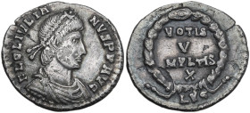 Julian II (360-363). AR Siliqua. Quinquennalia issue. Lugdunum (Lyon) mint. Struck AD 360-361. Obv. FL CL IVLIANVS PF AVG. Pearl-diademed, draped and ...