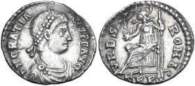 Gratian (367-383). AR Siliqua. Treveri (Trier) mint. Struck AD 367-375. Obv. DN GRATIANVS PF AVG. Pearl-diademed, draped and cuirassed bust right. Rev...