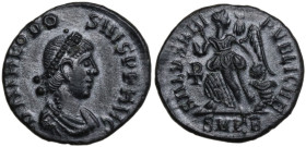 Theodosius I (379-395). AE 14mm. Cyzicus mint, 2nd officina. Struck circa AD 388-392. Obv. DN THEODOSIVS PF AVG. Bust right, diademed, draped, cuirass...