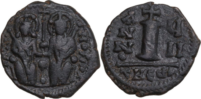 Justin II and Sofia (565-578). AE 10 Nummi (Decanummium). Theoupolis (Antioch) m...